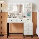 Dressing Table Vanity Makeup Desk with Vanity Mirror,LED Light Bulb Dresser Desk