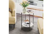 COMFEYA 2 Tier Round Coffee End Table with Storage Shelf