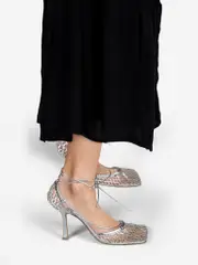 Silver Mesh Stretch Sandals