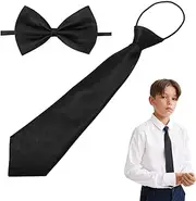 [BNOYONERAS] Children's Tie Children's Bow Tie Boy's Tie Children's Bow Tie Adjustable School Ties Satin Plain Black Tie Children, black, 1