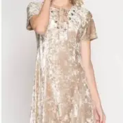 SHE & SKY BEIGE LIGHT WEIGHT CRUSHED VELVET DRESS