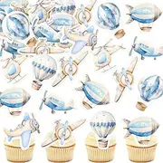 40PCS Edible Airplane Cupcake Toppers Hot Air Balloon Helicopter Travel Themed Party Decorations Glutinous Rice Paper Baby Shower Kids Boys Girls Birthday Party Cake Decorations Supplies