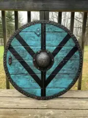 Wooden Shield Heavy Metal Fittings Medieval Viking Handmade Battle Ready Best