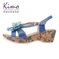 在飛比找momo購物網優惠-【Kimo】氣質小花牛皮繫帶涼鞋 女鞋(天青藍 KBASF0