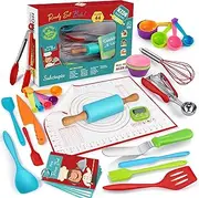 44Pcs Kids Cooking & Baking Set for Real Cooking, Kid Safe Knife & Cooking Tools Utensils with Cookbooks, Toddler Safe Montessori Kitchen Tools Birthday for Girls Boys Ages 6+