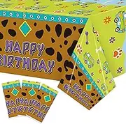 Andi Cppss Dog Cartoon Plastic Tablecloth - 3PCS Happy Birthday Table Cover Large Cartoon Paw Print Plastic Disposable Rectangle Table Cover for Kids Puppy Dog Birthday Party Supply (51.2 x 86.6 Inch)