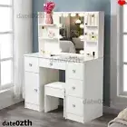 Dressing Table Stool Set Makeup Mirror Dresser Vanity Cabinet with 10 LED Bulb