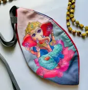 Japa Bag - Ganesh illustration - Hare Krishna Japa mala beads bag