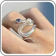 [Aneneiceera] Vintage Crystal Snake Ring Silver Spiral Snake Ring CZ Snake Opening Finger Ring Punk Reptile Snake Ring Adjustable Statement Ring Jewellery for Women, Zinc, No Gemstone