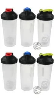 6x Protein Shaker 600ml Supplement Drink Blender Mixer Bottle Steel Ball