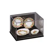 DOLLHOUSE 1:12 REUTTER CHRISTMAS MISTLETOE PLATES & SERVING DISHES - 1.546/5