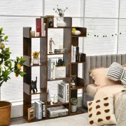 CostwayTree Bookshelf with 13 Open Shelves for Living Room Study Office-Rustic Brown