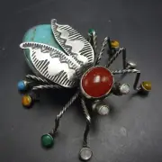 Herbert Ration NAVAJO Sterling Silver TURQUOISE Bug INSECT Gemstone Pin/Brooch