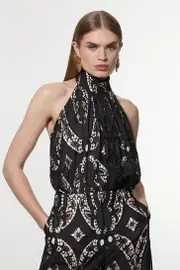 Tall Sheer Georgette Cutwork Woven Halter Top
