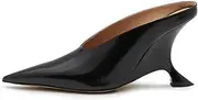 [Kluolandi] Metallic Heeled Mules for Women Sexy Pointed Closed Toe Slip On Wedge Mule Pumps Heels