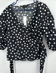White House Black Market NWT Blouse Top Poplin Wrap Tie Small
