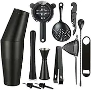 Cocktail Shaker Set - 13-Piece Bar Accessories Kit w/Weighted Boston Shaker, Strainer, Jigger, Muddler,Mixing Spoon and More - Home Bartending Tools, Accessories for Bartender, Matte Black