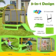 Costway3-in-1 7FT Kids Trampoline with Slide & Ladder & Ocean Balls-Green