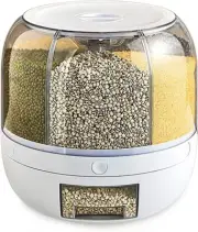 PIOJNYEN Grain Storage Container Dispenser, 22Lbs Rice Dispenser Rotating, 360°