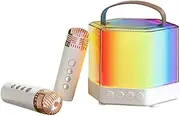 Karaoke Wirel Microphone and Speaker Set with 2 Microphone Color Light Handheld Mic s for Birthday Party Desktop Portable Dual Microphone Karaoke System