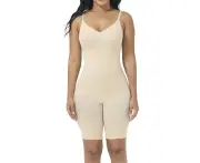 Women's Shaping Mid-Thigh Bodysuit Tummy Control Shapewear Seamless Sculpting Body Shaper-Light skin color