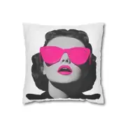 Retro Glam Pink Sunglasses Pillow, Vintage Decor, Chic Living Room Pillowcase