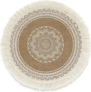 YIZUNNU Macrame Placemats Set of 4 - Boho Cotton Woven Round Tassels Table Mats for Dining Room Kitchen Table Decor