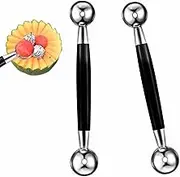 2 PCS Double Sided Melon Baller, Round Melon Balls Fruit Baller Scoop Melon Baller Scoop Stainless Steel Melon Baller MelonDouble Scoop Ice Cream Cone Double Dessert Scoop for Fruit Ice Cream