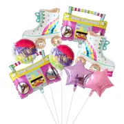 8Pcs Roller Skate Theme Foil Balloon Set 80's Retro Party Decoration
