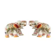 Handmade Marble Elephant Pair Showpiece Statue For Home Office Decor