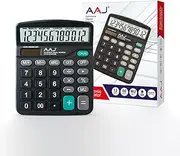 [AAJ] Electronic Calculator | Desktop Calculator | 12-Digit Solar Battery Dual-Power Calculator | LCD Display and Large Buttons Calculator | Office and School work (Battery Included)-Black