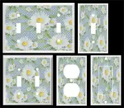 WHITE DAISY AND DOTS LIGHT SWITCH COVER PLATE HOME DECOR YOU PICK SIZE