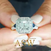 14K SOLID WHITE GOLD ASSCHER CUT SIMULATED DIAMOND ENGAGEMENT RING HALO 2.00CT