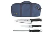 4pc Chef Starter Knife Set Blue Bag & Victorinox 15cm Cook & 20cm Knives & Steel