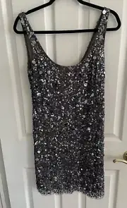 Aidan Mattox Mini Cocktail Dress Size 10 Sequins Charcoal New Body Con