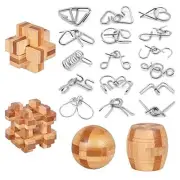 Brain Teaser Puzzle 20Pcs Unlock Interlock Game IQ Test Wooden Toy 3D Unlock ...