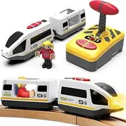 TOPLIVING Motorised Wooden Rail Train, Remote Control Train with Magnetic Connection, Battery Operated Locomotive for Toddlers, Compatible with Thomas, Brio, Chuggington