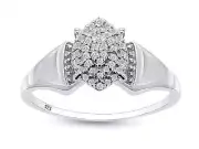Cluster Ring Round Natural Diamond in Solid 925 Sterling Silver