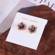 Tory Burch N11247Bg Stud Earrings Flower Shaped Pearl Blue Gold Color JPN Limit