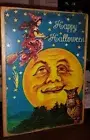 Primitive Sign Happy Halloween MOON Witch Owl Man in the Moon Vintage
