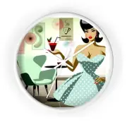 Home Decor Wall Clock Cafe Glamor Pinup Girl Cocktail Retro Sexy Abstract Mid