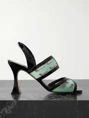 [Manolo Blahnik] Manolo Blahnik - Avespa 90 Mesh-trimmed Patent-leather Slingback Mules - Black - IT40 IT 40 Black