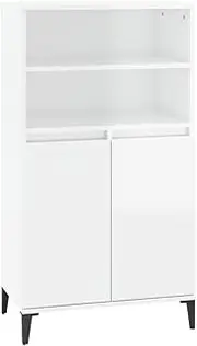 Buffet Sideboard High Gloss White 60x36x110 cm - Modern Engineered Wood & Metal Storage Cabinet for Dining Room, Living Room - Space-Saving Design