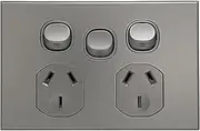 3A AU Double Powerpoint with Extra Switch SAA Slim Silver