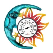 Large Number Indoor Outdoor Thermometer, Celestial Sun and Moon Decor Wall Th...