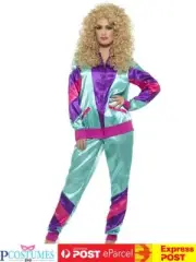 Ladies Retro Neon 80's Height Fashion Tracksuit Shell Suit Party Costume