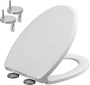 Toilet Seat, Soft Close Toilet Tushion, Easy to Clean, Simple Top Fixing, Adjustable Stainless Steel Seat Hinge,for Both Adults and Children 37x44 CM, White (O-Shaped)