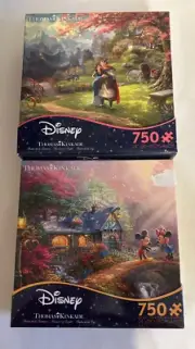 2 Disney Thomas Kincade 750 Piece Puzzles - Mulan /Mickey & Minnie Mouse - 24x18