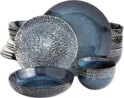 Gibson Elite Matisse 16 Piece Double Bowl Dinnerware Set, Cobalt Blue, Service