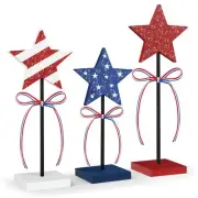 Labor Day Tiered Tray Decor Wooden Star Set 3 Pcs Veterans Day Table Decorati...